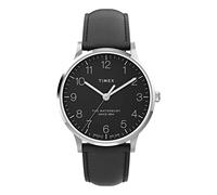 Timex Waterbury 40mm Herrenuhr - Edelstahlgehäuse mit Schwarzem Zifferblatt und Schwarzem Lederarmband TW2V01500