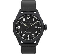 Timex Waterbury Ace TW2Y18900 - Orologio al quarzo da Uomo, 41 mm, cinturino in Pelle nera Con quadrante Nero e cassa nera
