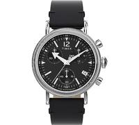 Timex Waterbury Chronograph Herren-Armbanduhr, 40 mm, schwarzes, zweiteiliges Lederarmband mit Schnellverschluss, schwarzes Zifferblatt, silberfarbenes Gehäuse TW2W20600
