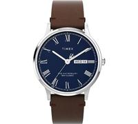Timex Waterbury Herren-Armbanduhr, 40 mm, braunes, zweiteiliges Lederarmband mit Schnellverschluss, blaues Zifferblatt, Edelstahlgehäuse TW2W14900