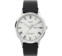 Timex Waterbury Herren-Armbanduhr, 40 mm, schwarzes, zweiteiliges Lederarmband mit Schnellverschluss, weißes Zifferblatt, Edelstahlgehäuse TW2W15000
