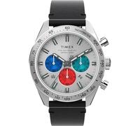 Timex Waterbury Herren-Armbanduhr, 41 mm, schwarzes Lederarmband mit Schnellverschluss, silberfarbenes Ziffernblatt, Edelstahlgehäuse TW2Y29200