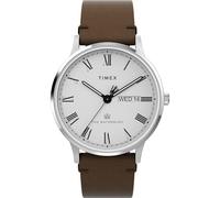 Timex Waterbury Herren-Armbanduhr, klassisch, 40 mm, braunes Armband, weißes Zifferblatt, Edelstahlgehäuse