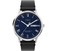 Timex Waterbury Herren-Armbanduhr, klassisch, Chrono, 40 mm, Edelstahl, Quarzuhr mit Lederarmband, Schwarz