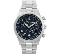 Timex Waterbury Herren-Chronograph, traditioneller Flyback-Chronograph, 43 mm, Edelstahlarmband, blaues Zifferblatt, Edelstahlgehäuse, Edelstahl