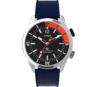 Timex Waterbury Traditionelle Herren-Armbanduhr, 41 mm, blaues Armband, schwarzes Zifferblatt, Edelstahlgehäuse