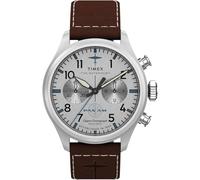 Timex Waterbury Traditionelle Herren-Armbanduhr, 41 mm, braunes zweiteiliges Schnellverschluss, silberfarbenes Zifferblatt, Edelstahlgehäuse
