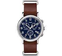 Timex Weekender Armbanduhr, 40 mm, blaues Zifferblatt und braunes Lederband, Chronograph, Quarzuhr TW2R63200