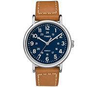 Timex Weekender Armbanduhr, 40 mm, blaues Zifferblatt und braunes Lederband, Quarzuhr TW2R42500