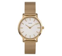 Timex TW2Y10300 Transcend Damen-Armbanduhr, 34 mm, goldfarbenes Armband aus Edelstahlgewebe und silberfarbenes Zifferblatt