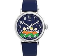 Timex x Peanuts Herrenuhr mit Standard-Kürbis-Patch, 40 mm, blaues Armband, blaues Zifferblatt, silberfarbenes Gehäuse, blau, Blau