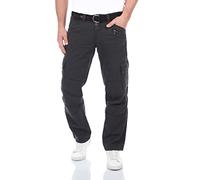Timezone Cargohose Herren mit Gürtel BenitoTZ Loose Fit Cargo Hose Taschen Baumwolle, Farbe:Dark Grey (9889), Größe:38W / 30L