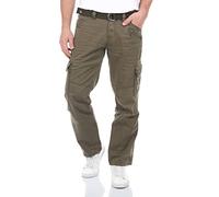 Timezone Cargohose Herren mit Gürtel BenitoTZ Loose Fit Cargo Hose Taschen Baumwolle, Farbe:Khaki (4137), Größe:29W / 34L