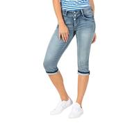 Timezone Damen Bermuda Slim ENYATZ 3/4 - Mid Waist - Slim Fit - Blau W25-W33 Stretch, Größe:W 29, Farbe:3337-3039 Aqua Blue Wash