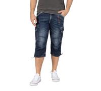 Timezone Herren 3/4 Cargo Jeans Loose MILESTZ Short Mid Waist Loose Fit - Blau, Größe:W 38, Farbe:3444-30049 Rough Navy Wash