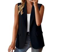 TIMIYUYU Ärmelloser Damen Weste Damenmantel, Einfarbig Cardigan Lässige Jacke mit Taschen Tank Top Blazerjacke Elegant Business Longblazer Slim Fit Revers Blazer Casual Arbeit Blazer Outwear