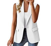 TIMIYUYU Ärmelloser Damen Weste Damenmantel, Einfarbig Cardigan Lässige Jacke mit Taschen Tank Top Blazerjacke Elegant Business Longblazer Slim Fit Revers Blazer Casual Arbeit Blazer Outwear