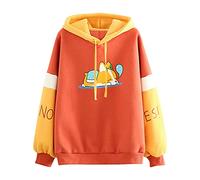 TIMIYUYU Damen Hoodies Kapuzenpullover Farbblock Sweatshirt Süßer Cartoon Hoodies Teenager Mädchen Kawaii Hoodies Langarm Kordelzug Pullover Langarmshirt Drucken Oberteil Tops (Orange, L)