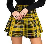 TIMIYUYU Damen Mädchen Kariert Röcke Hohe Taille A Linie Minirock Basic Mini Rock Elegant Büro Rock Karo Muster Röcke Casual Damenrock Kurzrock Bodycon Skater Röcke (Gelb, L)