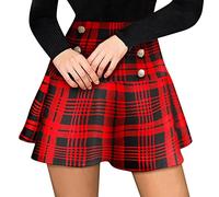 TIMIYUYU Damen Mädchen Kariert Röcke Hohe Taille A Linie Minirock Basic Mini Rock Elegant Büro Rock Karo Muster Röcke Casual Damenrock Kurzrock Bodycon Skater Röcke (rot, L)