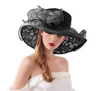 TIMIYUYU Elegante Sonnenhüte Organzablumen Hut Damen Sommerhut Frauenorganza Hut Damenhut Strandsonnenschutz Wide Brim Sommer Strand Hut Organzahut Fascinator Hut für Strand (Z1-Black, One Size)