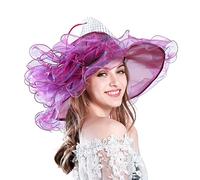 TIMIYUYU Elegante Sonnenhüte Organzablumen Hut Damen Sommerhut Frauenorganza Hut Damenhut Strandsonnenschutz Wide Brim Sommer Strand Hut Organzahut Fascinator Hut für Strand (Z3-Hot Pink, One Size)