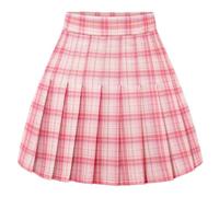 Timormode Faltenrock Damen Elastische Hohe Taille Röcke A Linie Mädchen Karierter Rock Skater Mini Rock Pink White Plaid M