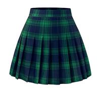 Timormode Faltenrock Damen Elastische Hohe Taille Röcke A Linie Mädchen Karierter Rock Skater Mini Rock Green Navy Plaid S