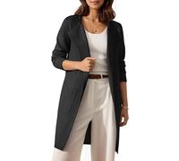 Timuspo Damen Grobstrick Cardigan Vorne Offen Revers Strickjacke Schwarz Langärmelig Strickjacken Elegant Langer Wintermantel Herbst Winter Strickmantel M