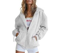 Timuspo Damen Sweatjacke Strickjacke Oversize Vintage Reißverschluss Kapuzenjacke Zip Up Kapuzenpullover Sweatshirt mit Kapuze 90er Y2K Übergangsjacke
