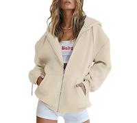 Timuspo Damen Sweatjacke Zip Up Hoodie Y2k Kapuzenjacke Fleecejacke Strickjacke Lang Pullover Winter Beige XL