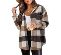 Timuspo Flanellhemd für Damen, Bluse mit Langen Ärmeln, Button-Down-Oberteil aus Baumwolle, Kariertes Shacket
