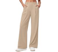 Timuspo Marlenehose Damen Business Casual Culotte-Hose Weite Hose Sommer Frühling Sommer Stoffhose mit 2 Taschen Khaki L