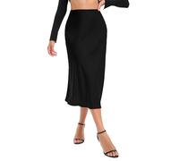 Timuspo Midi Lang Rock Schwarz Sommer Satin Bleistiftrock A-Linie Damen Knielang Casual Business Party XL