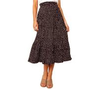Timuspo Midi Skirt Chiffon Maxi Rock mit Taschen Knielang Hohe Taille Elegant Wickelrock für Damen Sommer Kaffee S