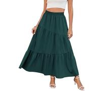 Timuspo Rock Faltenrock Damen Einfarbig mit Taschen Lang Sommerröcke Plissiert Midi Skirt Boho Rüschensaum Fließender Grün S