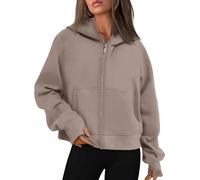 Timuspo Sweatjacke Damen mit Kapuze Sweatshirt Oberteile Zip Up Hoodie Einfarbig College Jacke Basic Langarm Sweatshirtjacke Hellbraun M