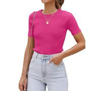 Timuspo Tshirt Damen Kurzarmpullover Elastischem Gestrickt Slim Fit Rundhals Kurzarm Oberteile Sommerpullover Basic T Shirt Lässig Business