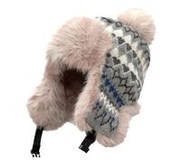 TINAYAUE Damen Strickmütze Winter Fleece Mütze Warme Plüschmütze Verdickte Skimütze Winddichte Fliegermütze mit Ohrenklappen Weiche Kunstfellmütze für Skifahren, Eislaufen, Radfahren