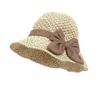 TINAYAUE Frauen Atmungsaktiver Strohhut mit Schleife Weicher Sommer Sonnenhut Faltbarer Anglerhut Elegante Freizeitmütze UV-Schutz Mode Strandkappe für Reisen, Urlaub, Strand, Picknick, Camping