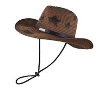 TINAYAUE Unisex Cowboyhut Herren Damen Vintage Strohhut Sommer Sonnenhut Atmungsaktive Strandmütze Verstellbare Panamahut Breiter Krempe Westernhut Modischer Stern Fischerhut für Reisen, Strand