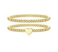 TINGN 2 Stück Gold Armband Damen 14K Vergoldete Stretch Herz Perlenarmband mit Anhänger Handgefertigtes Kugel Charm Armband Schmuck Geschenke für Damen Frauen