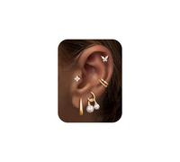 TINGN 5 Paar Hypoallergen Ohrringes Gold Set für Damen 14K Vergoldet Kleine Ohrstecker Stapelbar Zirkonia/Schmetterling/Perlen Ohrstecker Creolen Ohrringe Helix Piercings Ohr für Mehrere Piercings