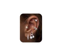 TINGN 5 Paar Hypoallergen Ohrringes Silber Set für Damen 14K Vergoldet Kleine Ohrstecker Stapelbar Zirkonia/Schmetterling/Perlen Ohrstecker Creolen Ohrringe Helix Piercings Ohr für Mehrere Piercings