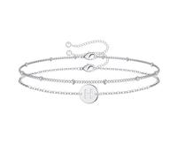 TINGN Armband Damen Silber, Silber Armbänder mit Buchstaben H Armskette Set Zweilagige Armband mit Gravur Namensarmband Buchstaben Charm Armband Silber Damen Frauen Mädchen Geschenke Schmuck Damen