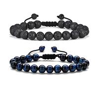 TINGN Herren Armband - Schwarze Lavastein Perlen, Verstellbar - Inspirierendes Geschenk für Männer