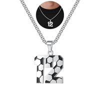 TINGN Kette Herren Edelstahl Fußball Kette Digital 1-20 Anhänger Mode Schmuck für 2026 Weltmeisterschaft Geschenke für Fußballfans Männer ihn Vater Freund Ehemann NO.12