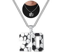 TINGN Kette Herren Edelstahl Fußball Kette Digital 1-20 Anhänger Mode Schmuck für 2026 Weltmeisterschaft Geschenke für Fußballfans Männer ihn Vater Freund Ehemann NO.20
