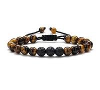 TINGN Lavastein Herren Armband, 8mm Männer Tigerauge Lavastein Armband Stressabbau Yoga Perlen Verstellbares Armband Angst Verstellbare Herren Armband Geschenke für Männer Frauen