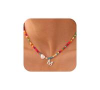 TINGN Teenager Mädchen Geschenke - Bunte Perlenkette Boho Schmuck Halskette Bunte Ketten Damen Schmuck Statement Kette mit Buchstaben M Weihnachtsgeschenke for Mädchen Kinder 7,8,9,10,11 Jahre